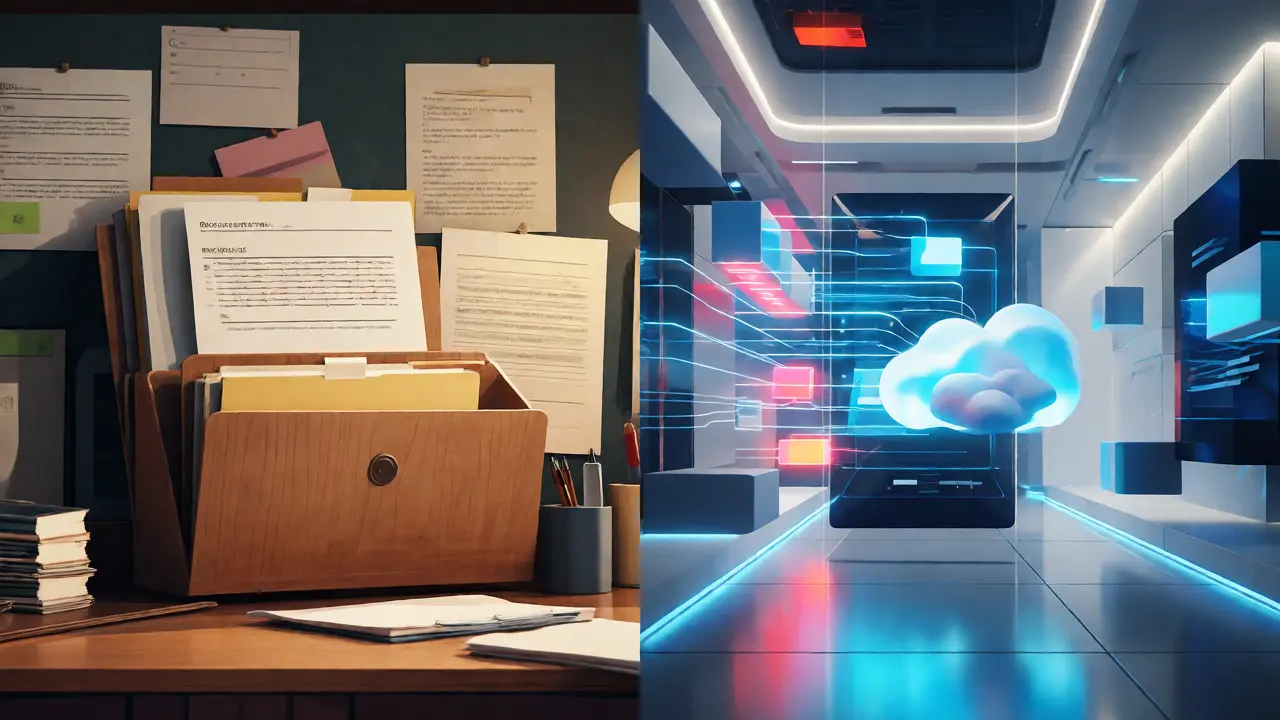 Split screen comparing traditional Moodle workflow with modern scalable Open edX tech