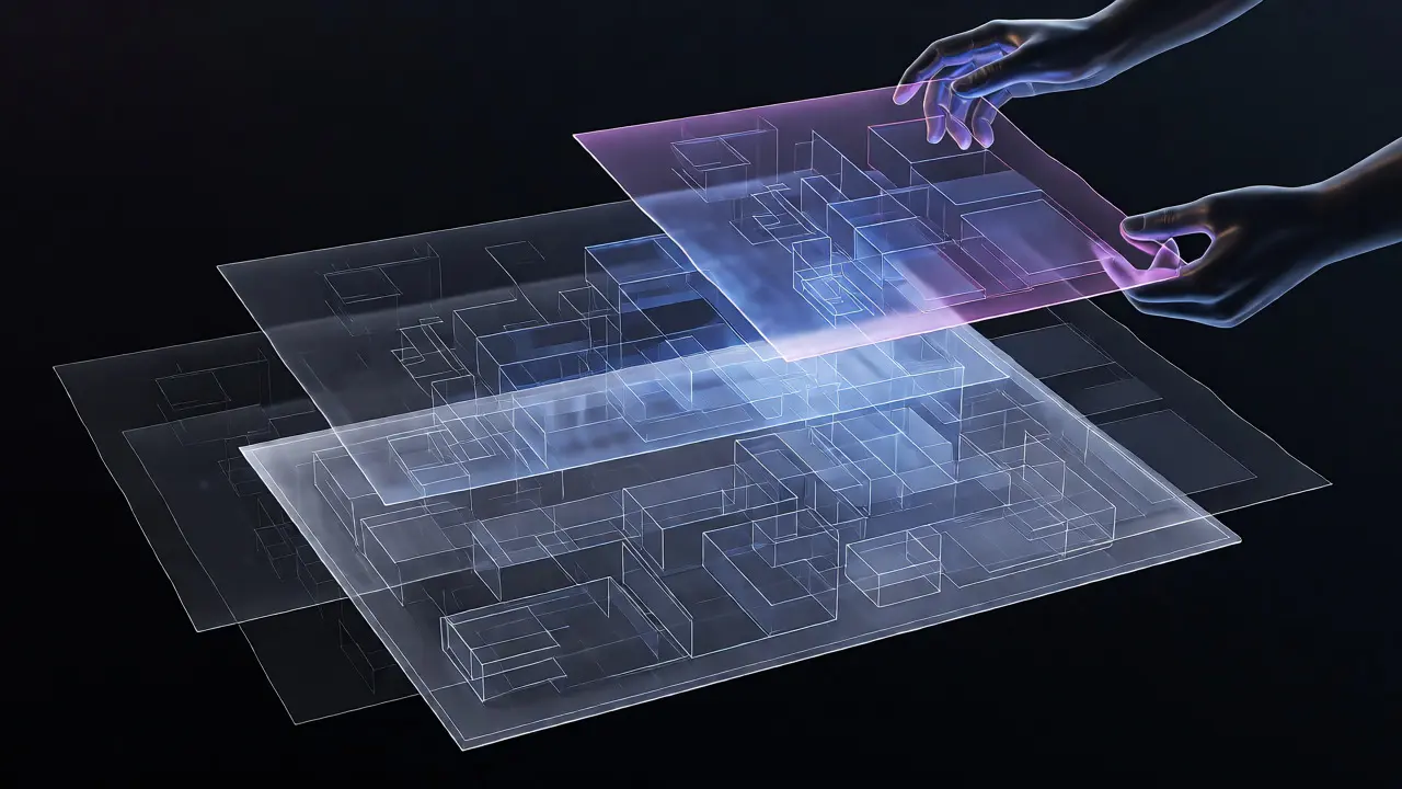 Abstract 3D visualization of iterative learning module design layers
