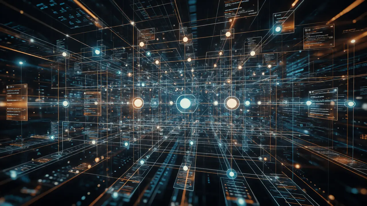 Abstract visualization of scaled agile networks with glowing connected nodes.