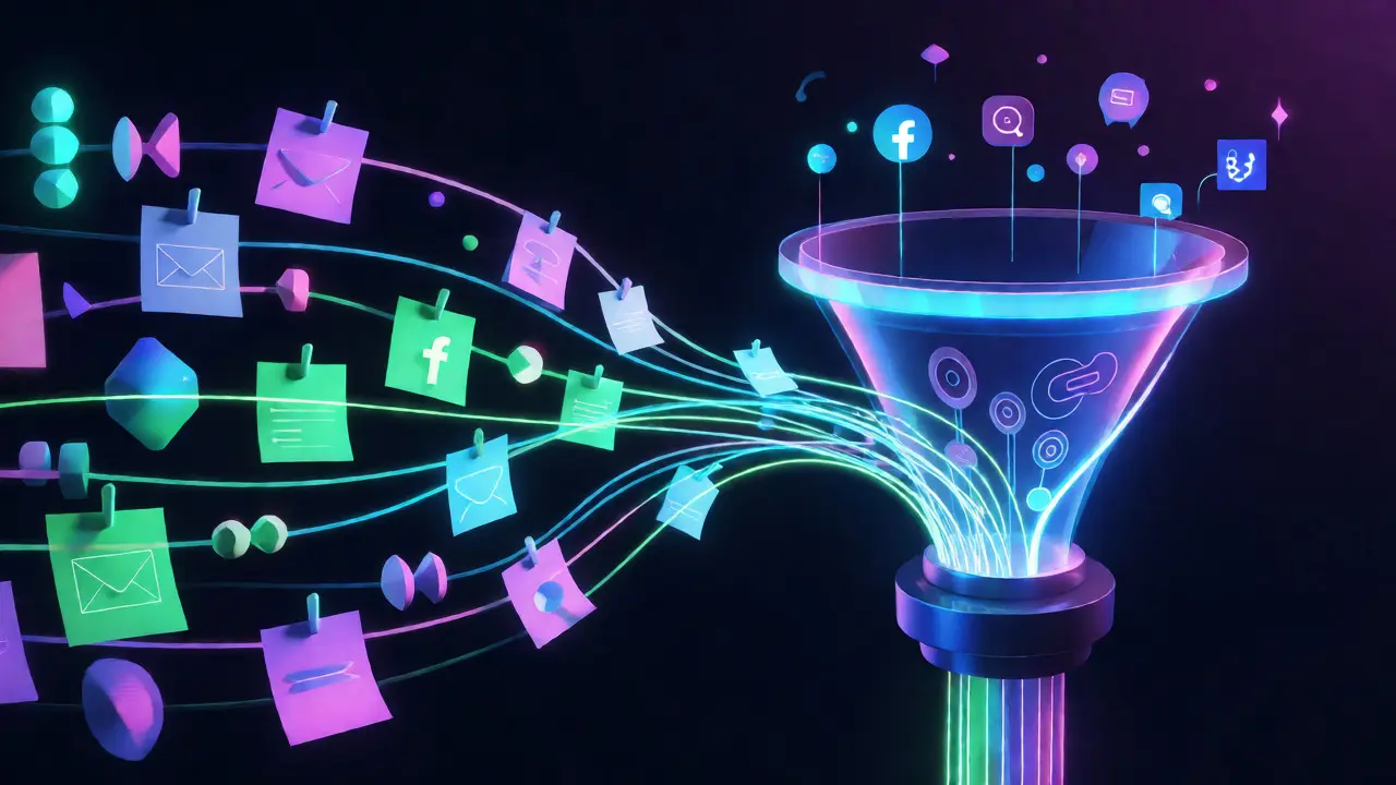 Abstract visualization of UTM codes guiding user traffic through digital channels.