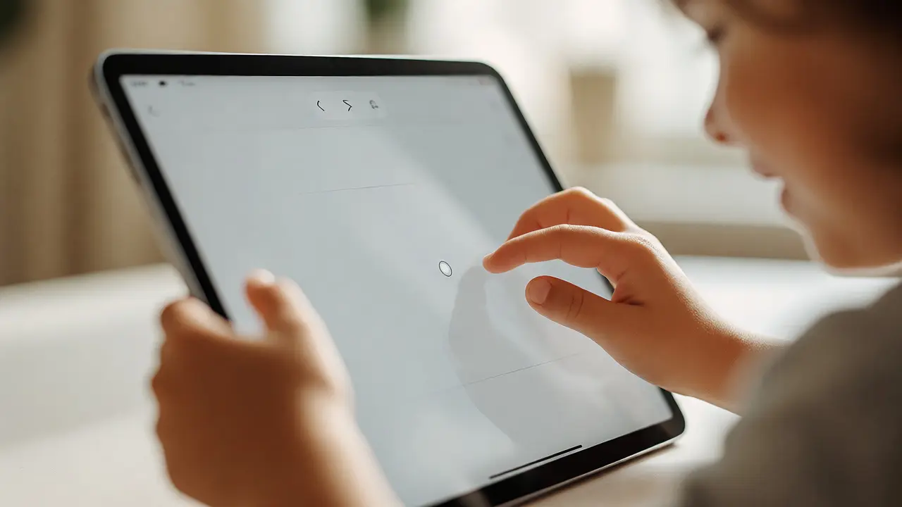 Child happily using a simple, intuitive educational app on a tablet