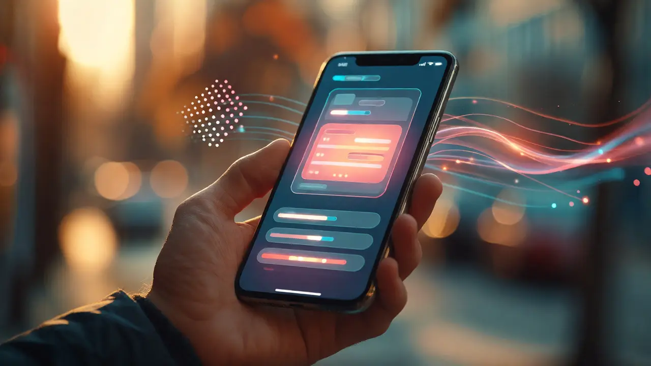 Close-up of a smartphone displaying micro-learning progress with behavioral pattern visuals.