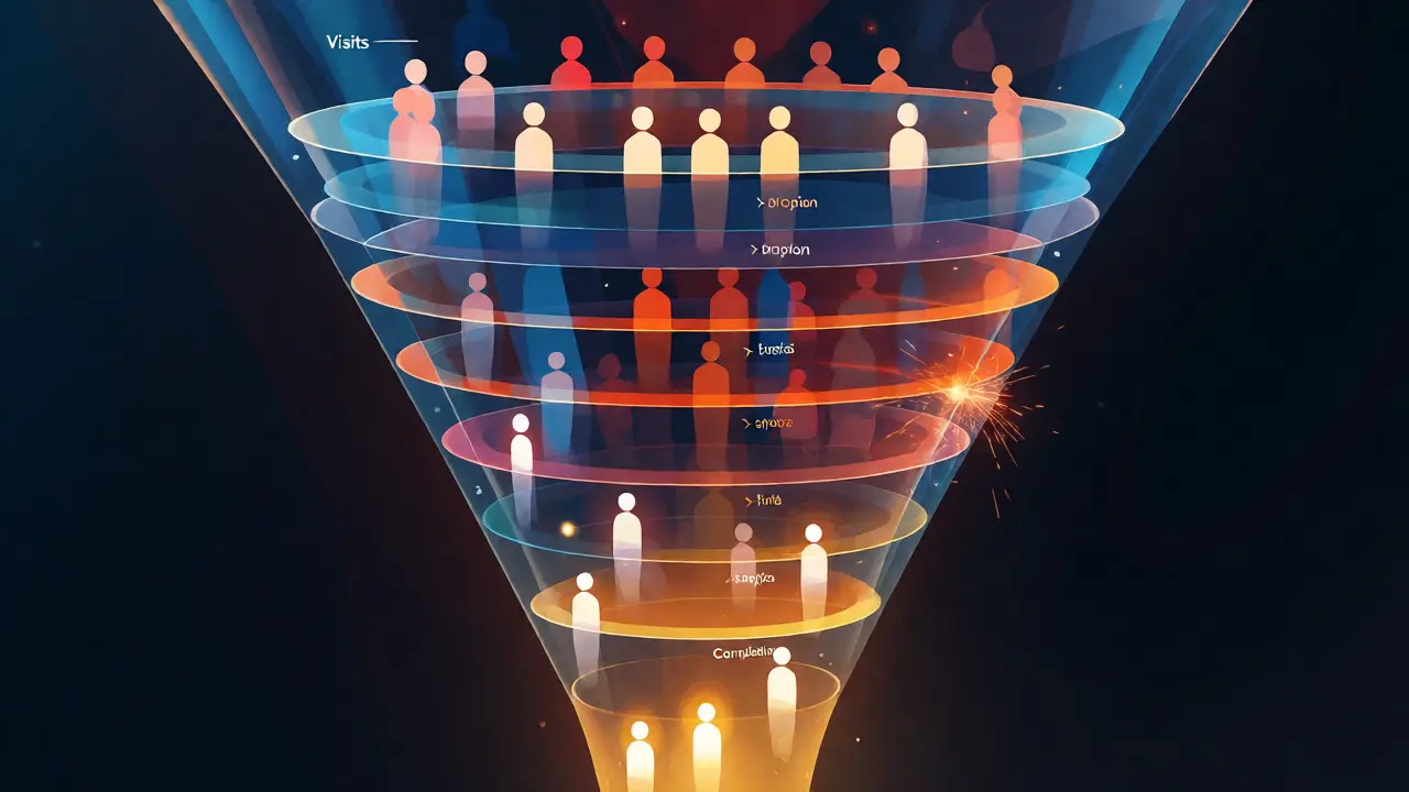 Conceptual visualization of student drop-offs in a course funnel