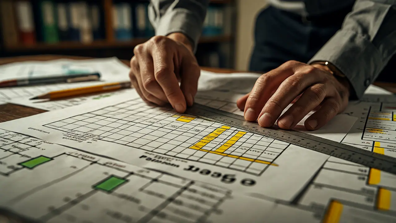 Hands analyzing statistical charts and diagrams on a desk