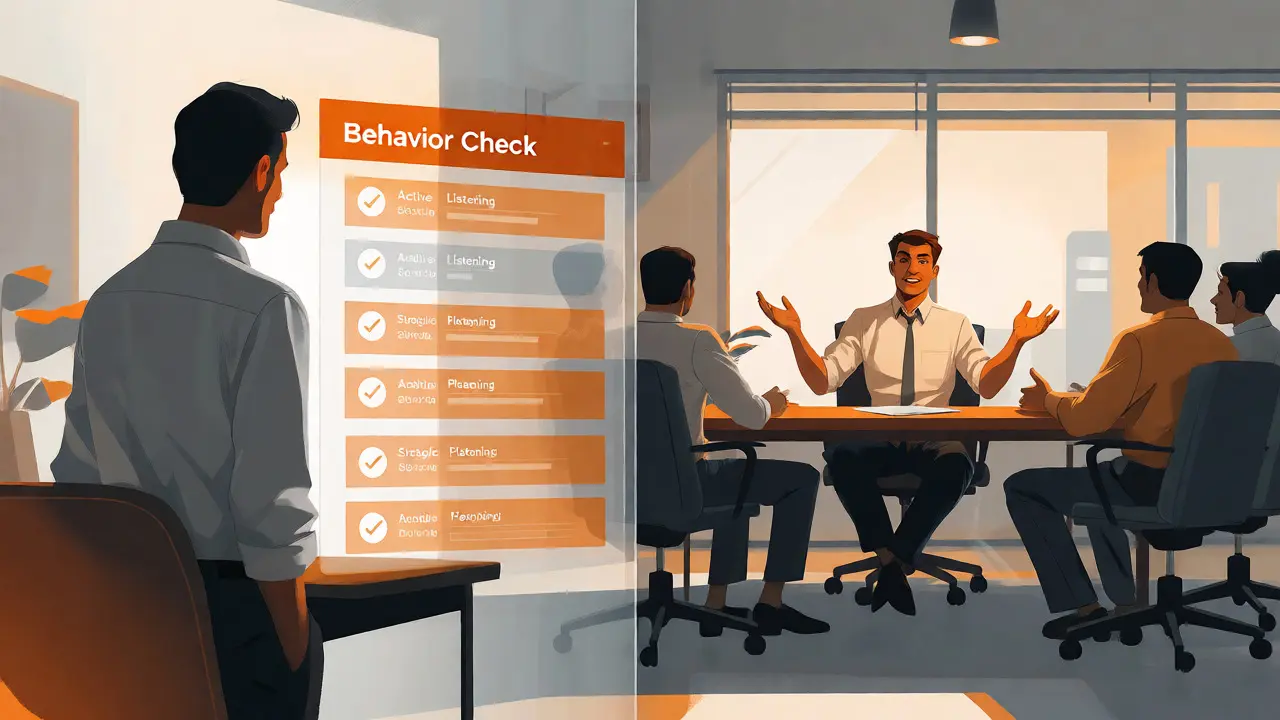 Manager observing employee applying new skills at work weeks after training